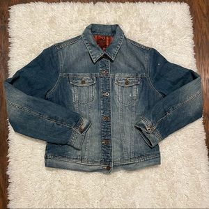 Vintage LUCKY BRAND Women’s Large Wool Lined Denim Jean Trucker Jacket